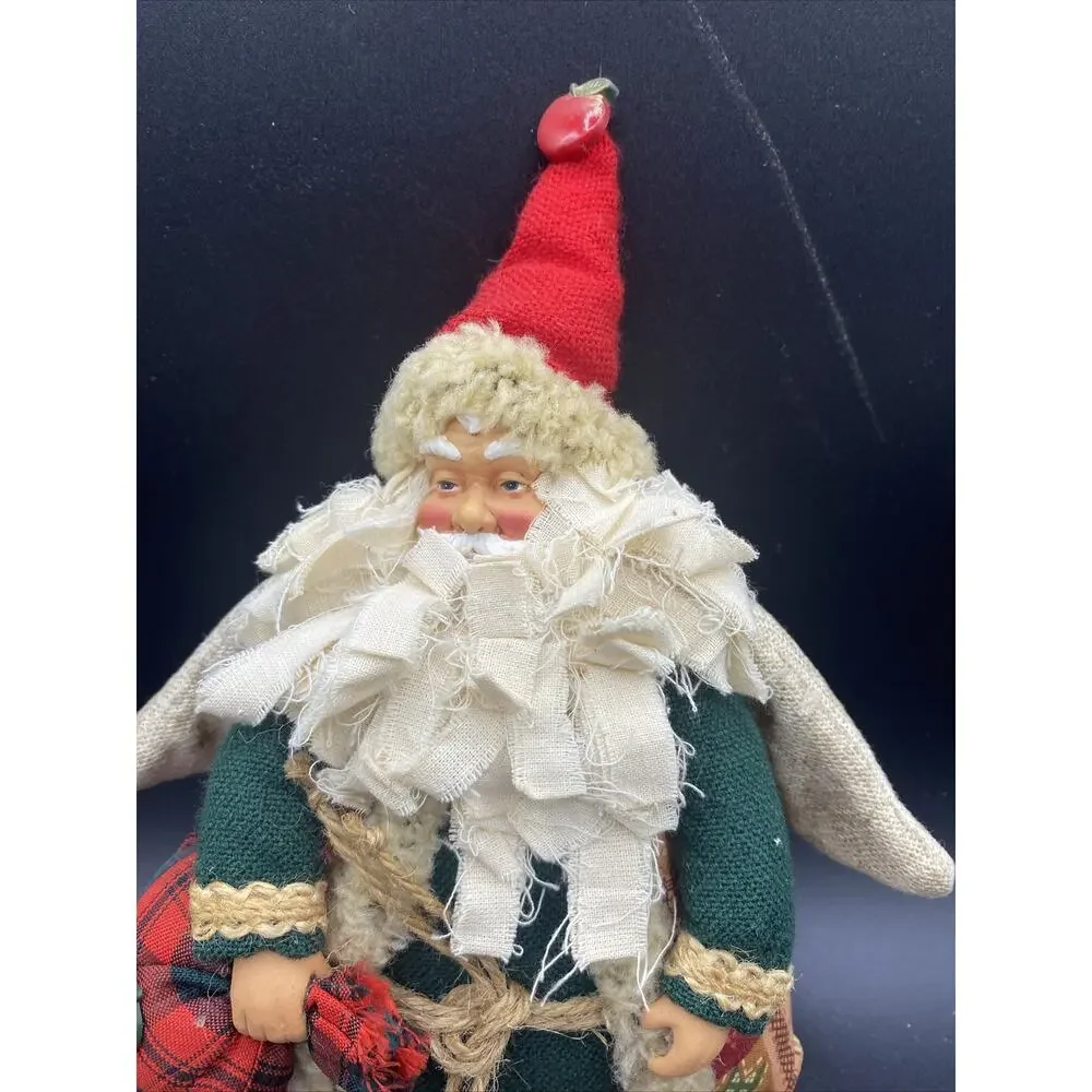 Homemade Cloth Santa Angel With Bag. Hands And Face-Plastic 10”X 8” X 2”